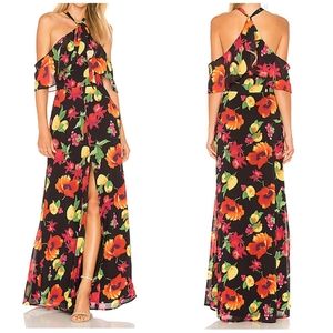 Adjustable Halter tie dress with slit on front.